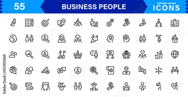 Fototapeta Business People Icon Set Representing Leadership, Teamwork, Meetings, Growth, and Success in a Minimalist, Professional, and Download-Ready Style
