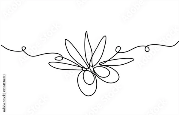 Obraz Continuous line olive branches in silhouette. Minimal style. Vector illustration. Hand drawn one line vector. Editable stroke