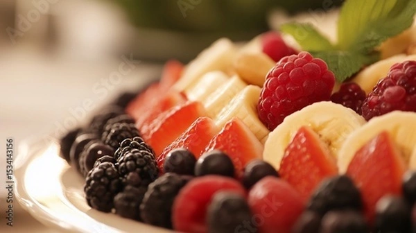 Obraz Assorted Fruit Medley on a White Plate Showcasing Fresh Ingredients