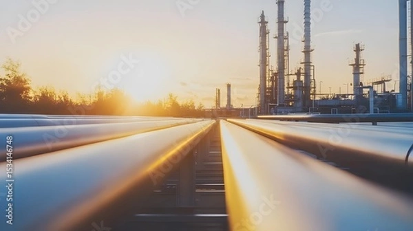 Obraz Industrial Pipes under a sunset.
