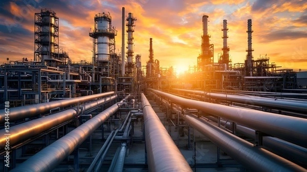 Obraz Industrial Pipes under a sunset.