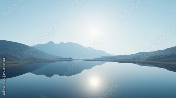 Obraz Serene mountain landscape mirroring on still waters under clear skies