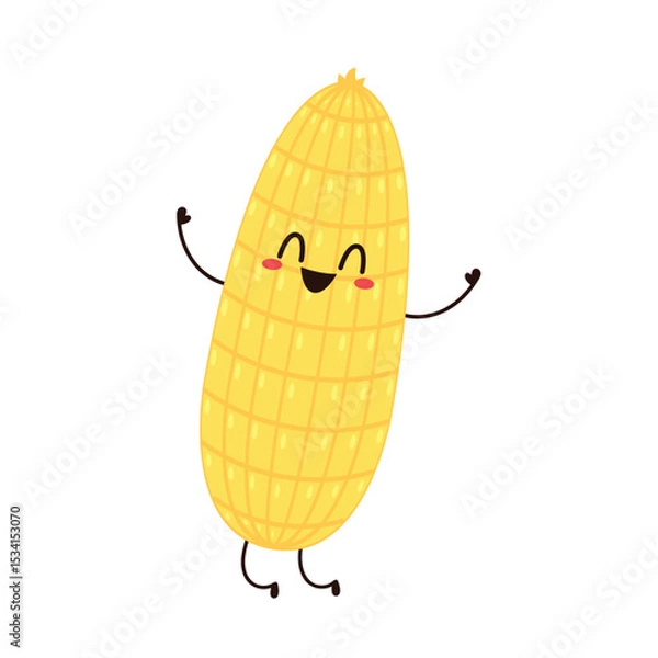Fototapeta Corn cartoon vector. Cute vegetable vector character isolated on white. Corn mascot.