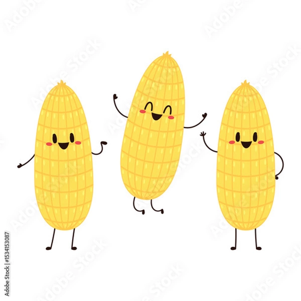 Fototapeta Corn cartoon vector. Cute vegetable vector character isolated on white. Corn mascot.