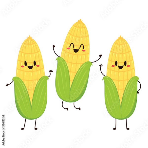Fototapeta Corn cartoon vector. Cute vegetable vector character isolated on white. Corn mascot.