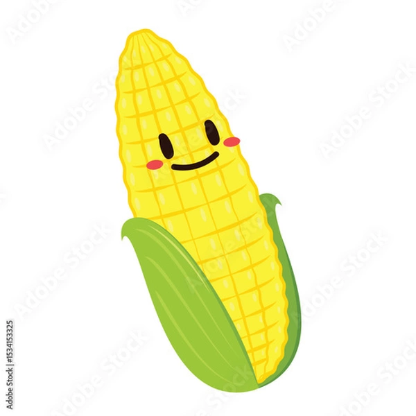 Fototapeta Corn cartoon vector. Cute vegetable vector character isolated on white. Corn mascot.