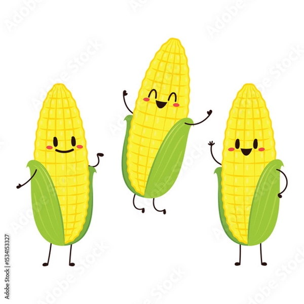 Fototapeta Corn cartoon vector. Cute vegetable vector character isolated on white. Corn mascot.