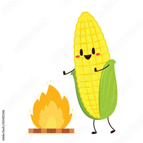 Fototapeta Corn cartoon vector. Cute vegetable vector character isolated on white. Corn mascot.