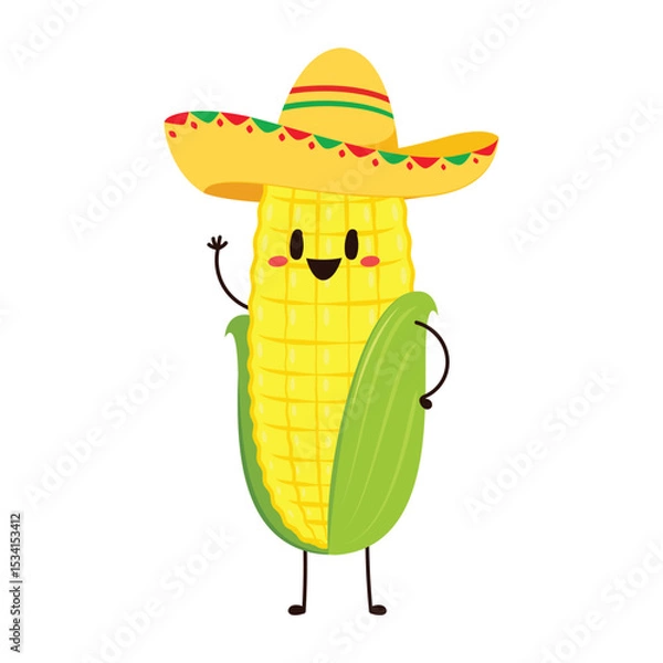 Fototapeta Corn cartoon vector. Cute vegetable vector character isolated on white. Corn mascot.
