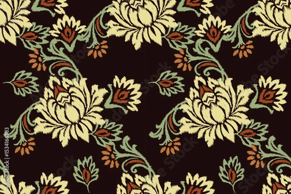 Obraz Floral Ikat embroidery pattern in ethnic Aztec style with traditional textile design. Seamless vector illustration perfect for fabric, clothing, and decoration projects.