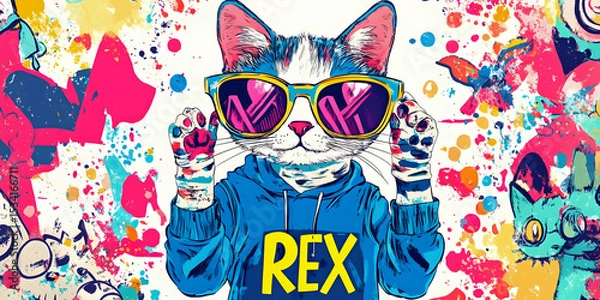 Obraz funny cartoon Rex the cat, ai generated. 