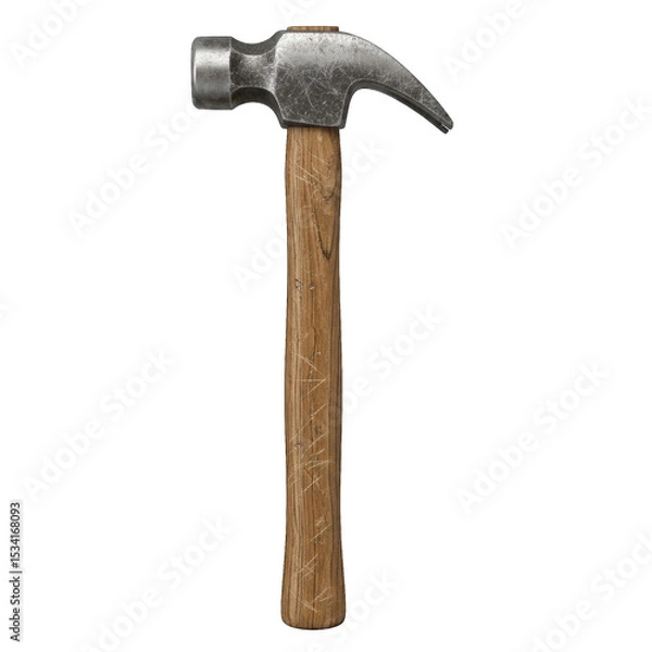 Fototapeta A weathered claw hammer shows signs of use with marks on its wooden handle and scrapes on the metal head. This tool embodies handiwork, construction,