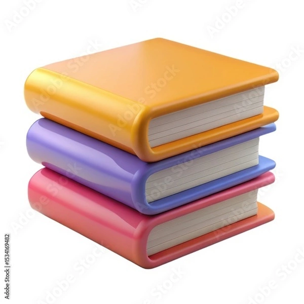 Fototapeta 3D stack of colorful books illustration on transparent background