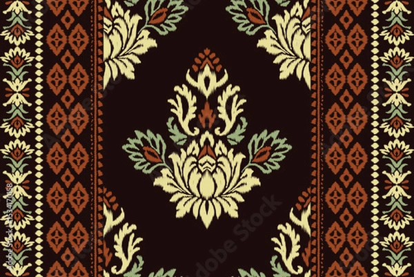 Obraz Floral Ikat embroidery pattern in ethnic Aztec style with traditional textile design. Seamless vector illustration perfect for fabric, clothing, and decoration projects.