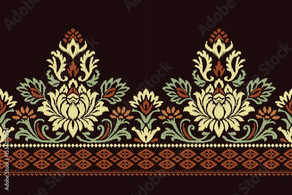Obraz Floral Ikat embroidery pattern in ethnic Aztec style with traditional textile design. Seamless vector illustration perfect for fabric, clothing, and decoration projects.