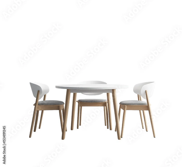 Fototapeta 3D render of a simple, modern dining table with four chairs, isolated on a transparent background, PNG