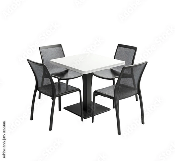 Fototapeta 3D render of a simple, modern dining table with four chairs, isolated on a transparent background, PNG