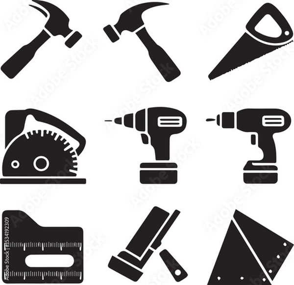 Obraz Carpentry  Icon set vector illustration. carpenter repairing tools