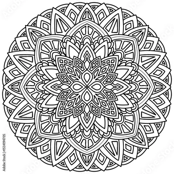Fototapeta Mandala 368, ethnic, swirl pattern, object isolated on white background. Coloring page 427, hand drawn, vector.