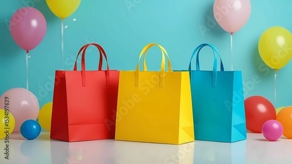 Fototapeta Vibrant Shopping Bags with Playful Balloons