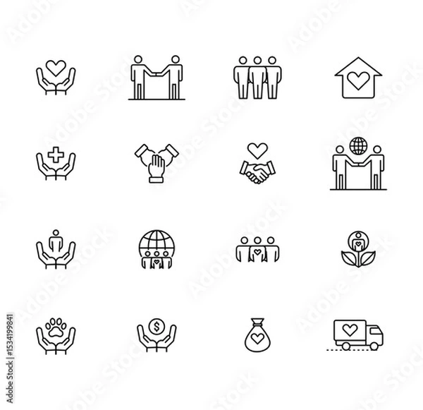 Obraz Charity and Social Care Line Icons Set Of Donations, Support, Community, and Volunteer Work Vector illustration.

