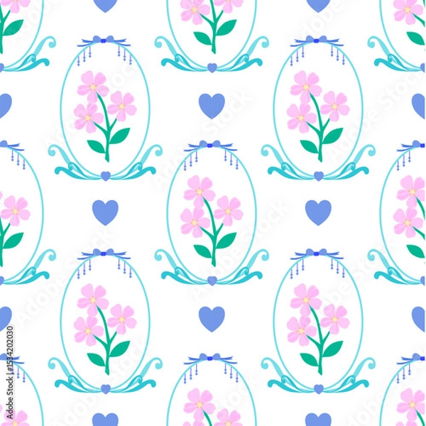 Obraz Seamless pattern of luxurious and beautiful floral motifs in a ribbon arch with hearts