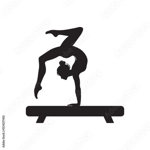 Fototapeta Minimalist gymnast on balance beam silhouette on white background