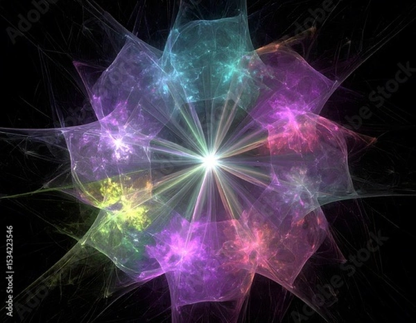 Obraz Bright star shining through colorful nebula clouds, fractal art