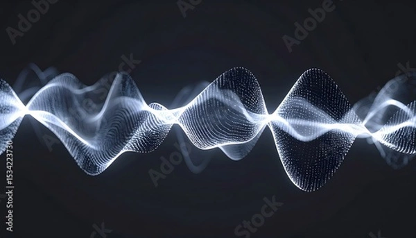 Obraz Abstract white particles flowing on dark background creating digital wave