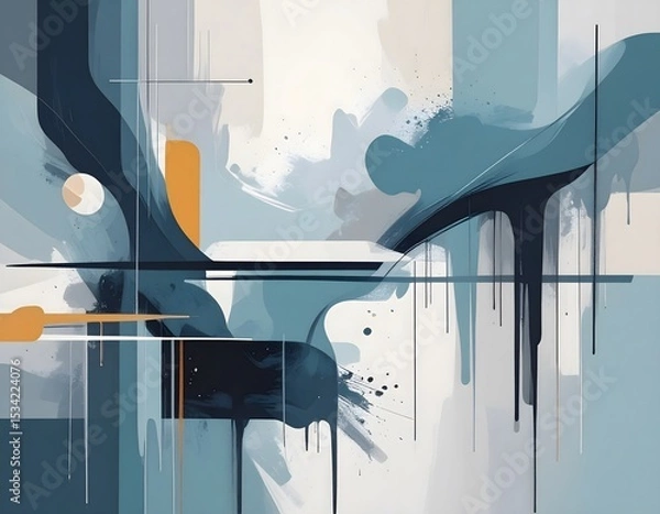 Obraz Abstract painting dripping with blue, gray, and orange colors