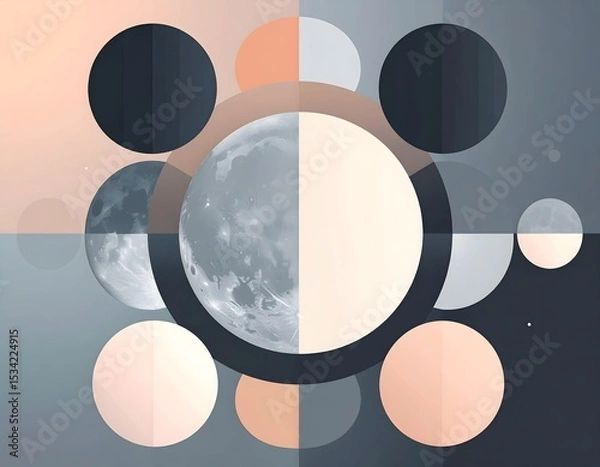 Fototapeta Moon phases creating a colorful and geometric pattern