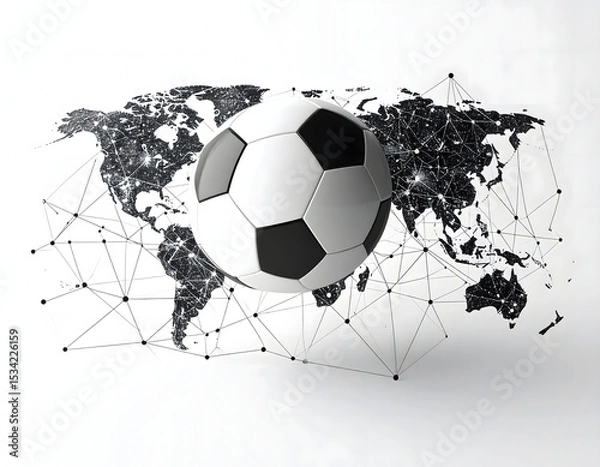 Obraz Soccer ball floating over world map connecting global lines
