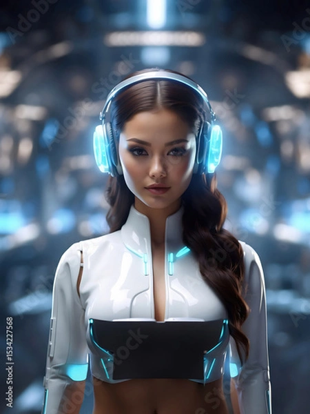 Fototapeta virtual assistant in cyberspace, photo realistic illustration
