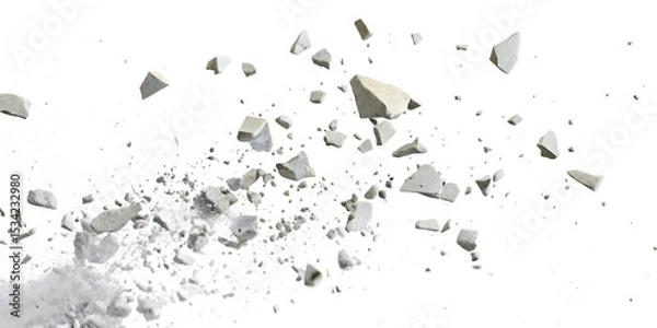 Obraz Exploding stone fragments isolated on a white background png ai generated