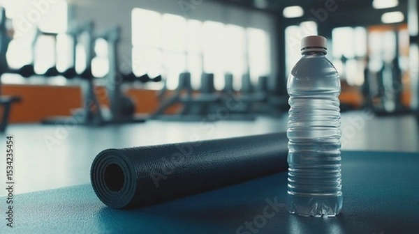 Obraz Fitness Essentials: Hydration and Exercise Mat Ready for a Workout Session