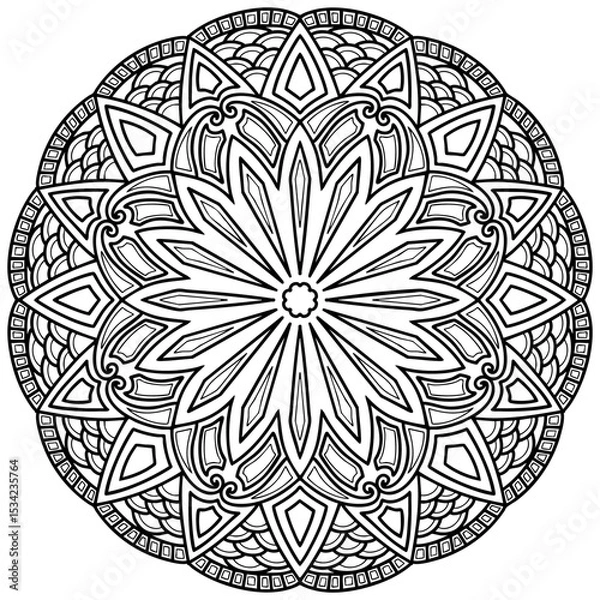 Fototapeta Mandala 369, ethnic, swirl pattern, object isolated on white background. Coloring page 428, hand drawn, vector.