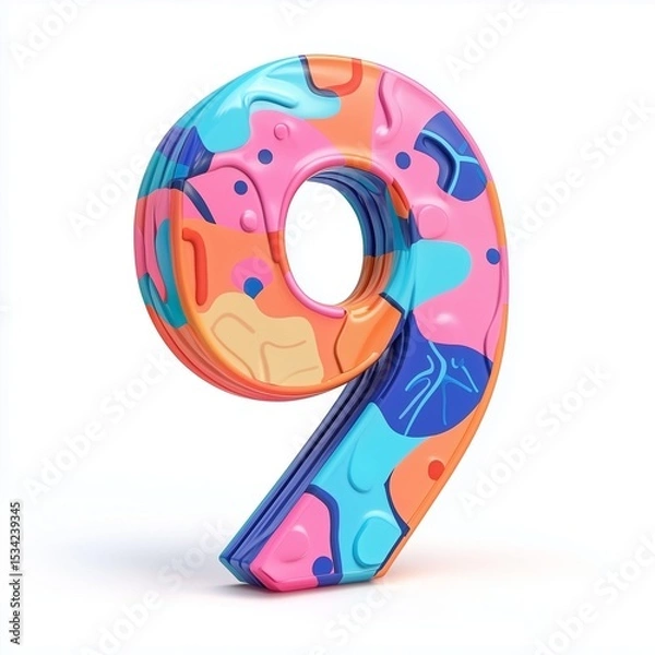 Fototapeta Text number 9 shaped alphabet icon letter for learning icon with summer natural flower isolated white