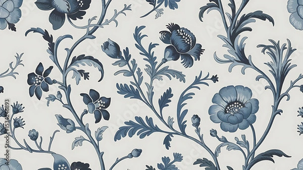 Obraz Elegant vintage floral pattern with blue flowers on a light background for wallpaper.