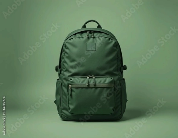 Fototapeta Forest green backpack on sage green background