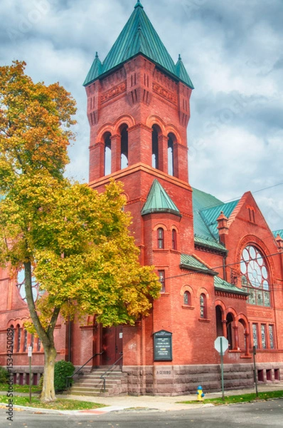 Obraz first methodist church building exterior on a corning new york street corner