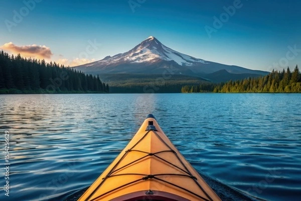 Fototapeta Kayaking on lake with mountain view