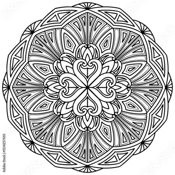 Fototapeta Mandala 370, ethnic, swirl pattern, object isolated on white background. Coloring page 429, hand drawn, vector.