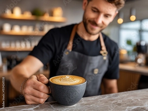 Fototapeta Barista presents latte art with pride