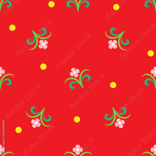Fototapeta Abstract pattern with pink flowers on red