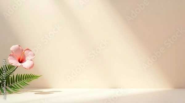 Obraz Glossy ivory surface with minimal floral accent and soft shadows, elegant composition for branding or overlay.