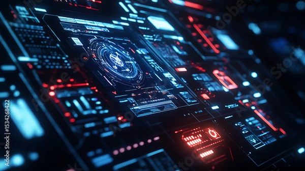 Fototapeta Futuristic Digital Interface with Neon Lights and Advanced Controls