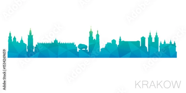 Fototapeta Krakow, Poland Low Poly Skyline Clip Art City Design. Geometric Polygon Graphic Horizon Icon. Vector Illustration Symbol.
