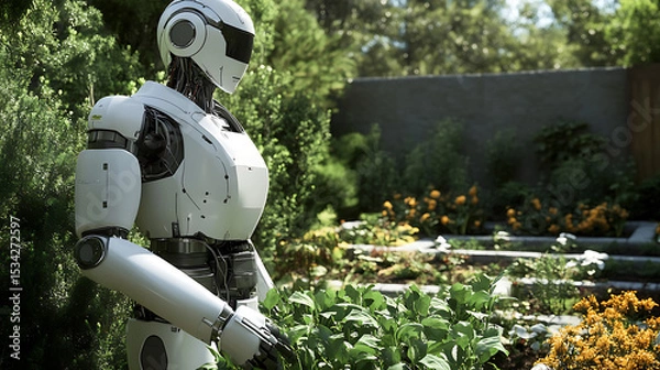 Fototapeta Robot Tending to Plants in a Garden