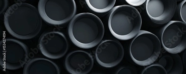 Fototapeta Dark Gray Cylindrical Forms: Abstract Minimalist Composition