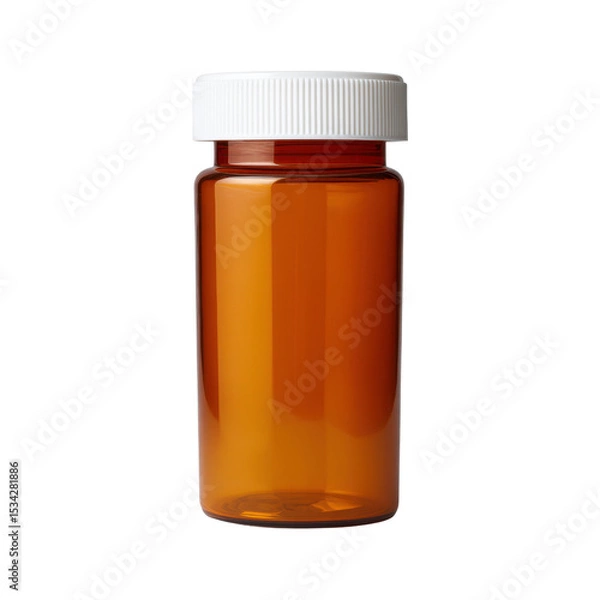 Obraz Clear and Detailed View of an Orange Prescription Bottle with White Cap for Medical and Pharmaceutical Use Transparent background or png